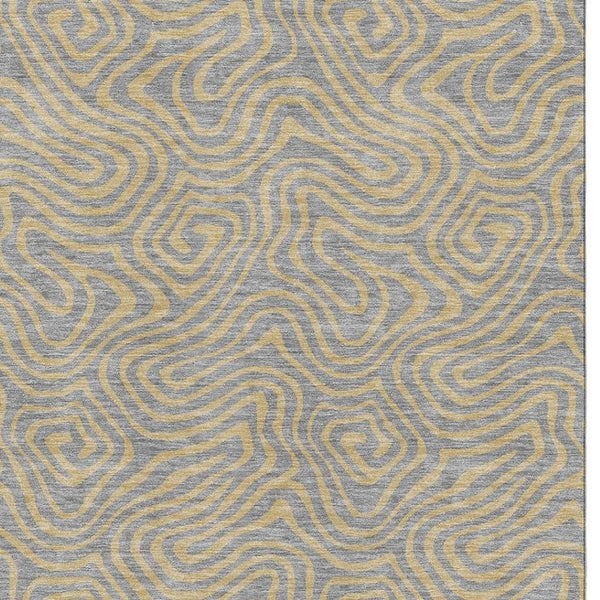 HomeRoots 5' X 8' Gray & Gold Abstract Area Rug - Washable, UV Protected, Perfect for High-Traffic Homes 680959
