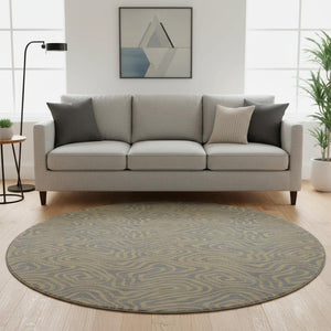 HomeRoots 8' Gray and Gold Abstract Round Rug - Washable, UV Protected, Durable Design for Modern Homes 680960