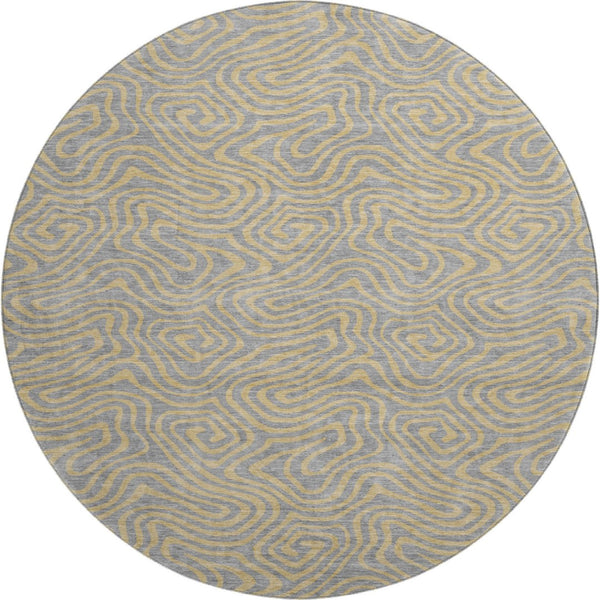 HomeRoots 8' Gray and Gold Abstract Round Rug - Washable, UV Protected, Durable Design for Modern Homes 680960