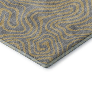 HomeRoots 8' Gray and Gold Abstract Round Rug - Washable, UV Protected, Durable Design for Modern Homes 680960
