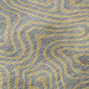 HomeRoots 8' Gray and Gold Abstract Round Rug - Washable, UV Protected, Durable Design for Modern Homes 680960