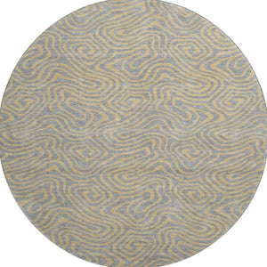 HomeRoots 8' Gray and Gold Abstract Round Rug - Washable, UV Protected, Durable Design for Modern Homes 680960