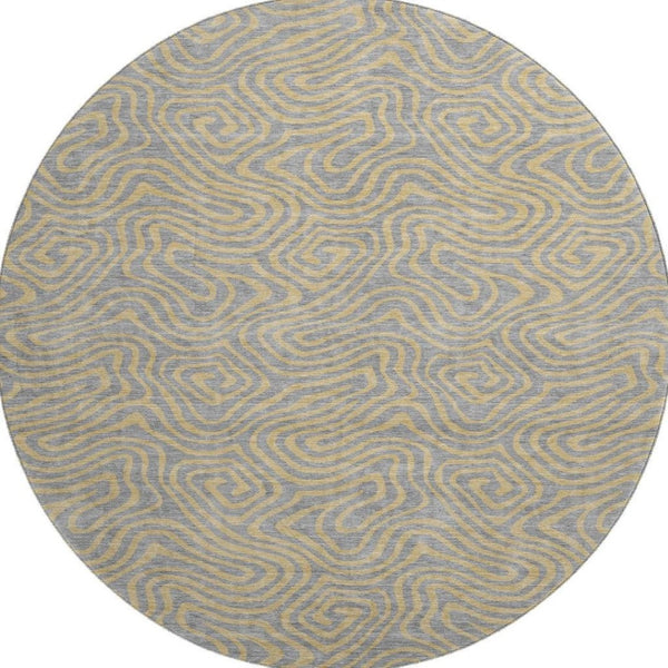HomeRoots 8' Gray and Gold Abstract Round Rug - Washable, UV Protected, Durable Design for Modern Homes 680960