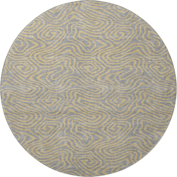 HomeRoots 8' Gray and Gold Abstract Round Rug - Washable, UV Protected, Durable Design for Modern Homes 680960