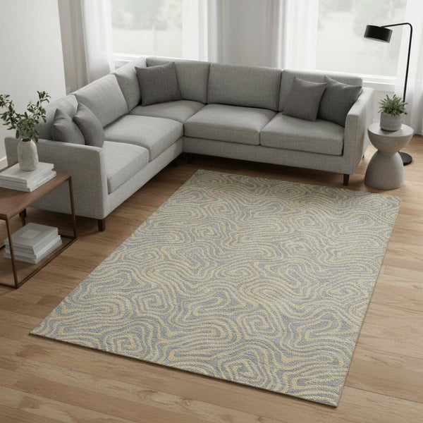 HomeRoots 8' X 10' Gray and Gold Abstract Area Rug - Stylish, Washable, UV-Protected, Durable for High-Traffic Spaces 680961