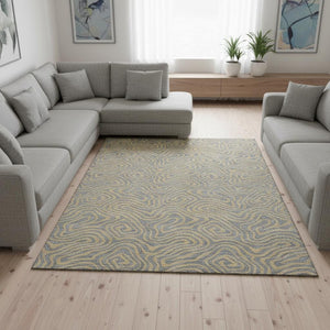 HomeRoots 9' X 12' Gray and Gold Abstract Washable Area Rug - Durable, UV Protected, Stylish for Modern Spaces 680962