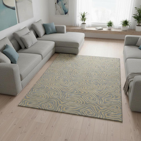 HomeRoots 10' Gray and Gold Abstract Area Rug - Washable, UV Protected, Stain-Resistant for Busy Homes! 680963