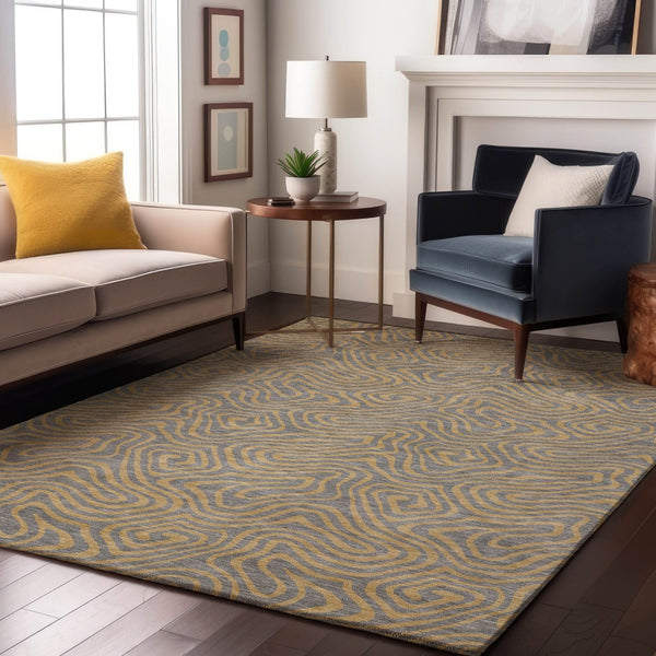 HomeRoots 10' Gray and Gold Abstract Area Rug - Washable, UV Protected, Stain-Resistant for Busy Homes! 680963