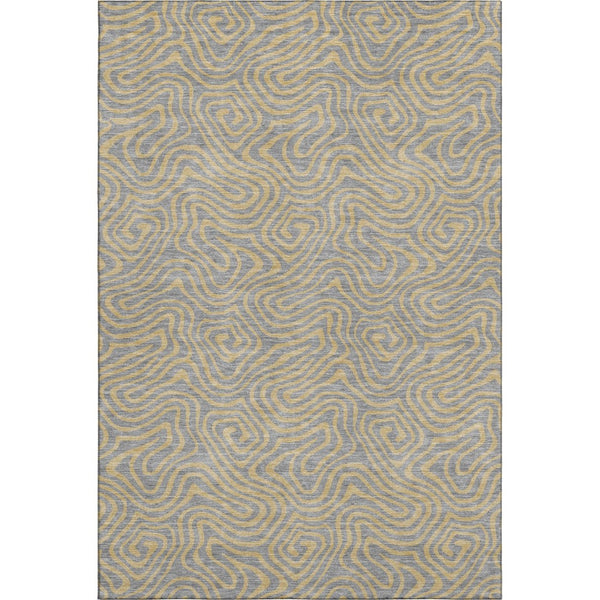 HomeRoots 10' Gray and Gold Abstract Area Rug - Washable, UV Protected, Stain-Resistant for Busy Homes! 680963