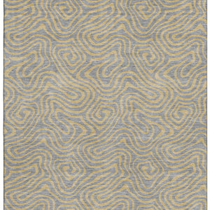 HomeRoots 10' Gray and Gold Abstract Area Rug - Washable, UV Protected, Stain-Resistant for Busy Homes! 680963