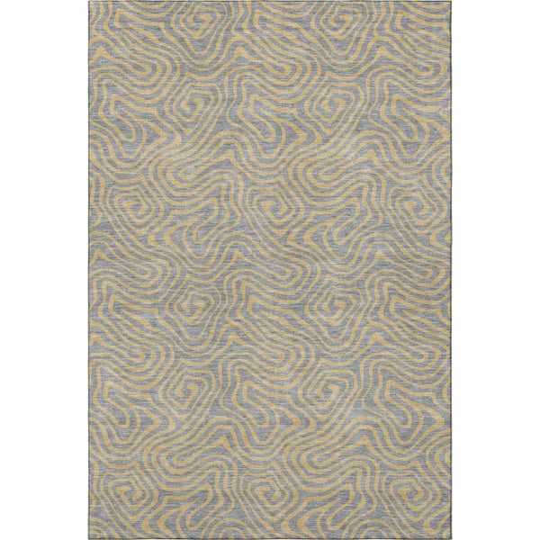 HomeRoots 10' Gray and Gold Abstract Area Rug - Washable, UV Protected, Stain-Resistant for Busy Homes! 680963