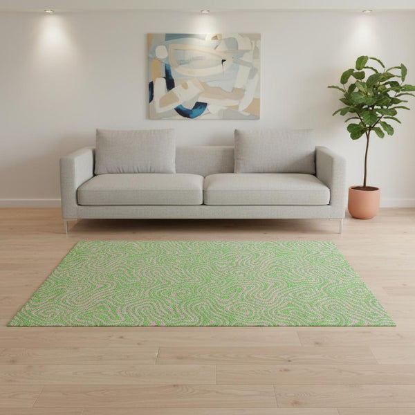 HomeRoots 5' X 8' Vibrant Lime Green & Pink Abstract Washable Area Rug - UV Protected, Stain-Resistant Style 680965