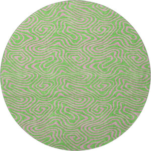 HomeRoots 8' Vibrant Lime Green and Pink Abstract Washable Round Rug with UV Protection for Modern Homes 680966