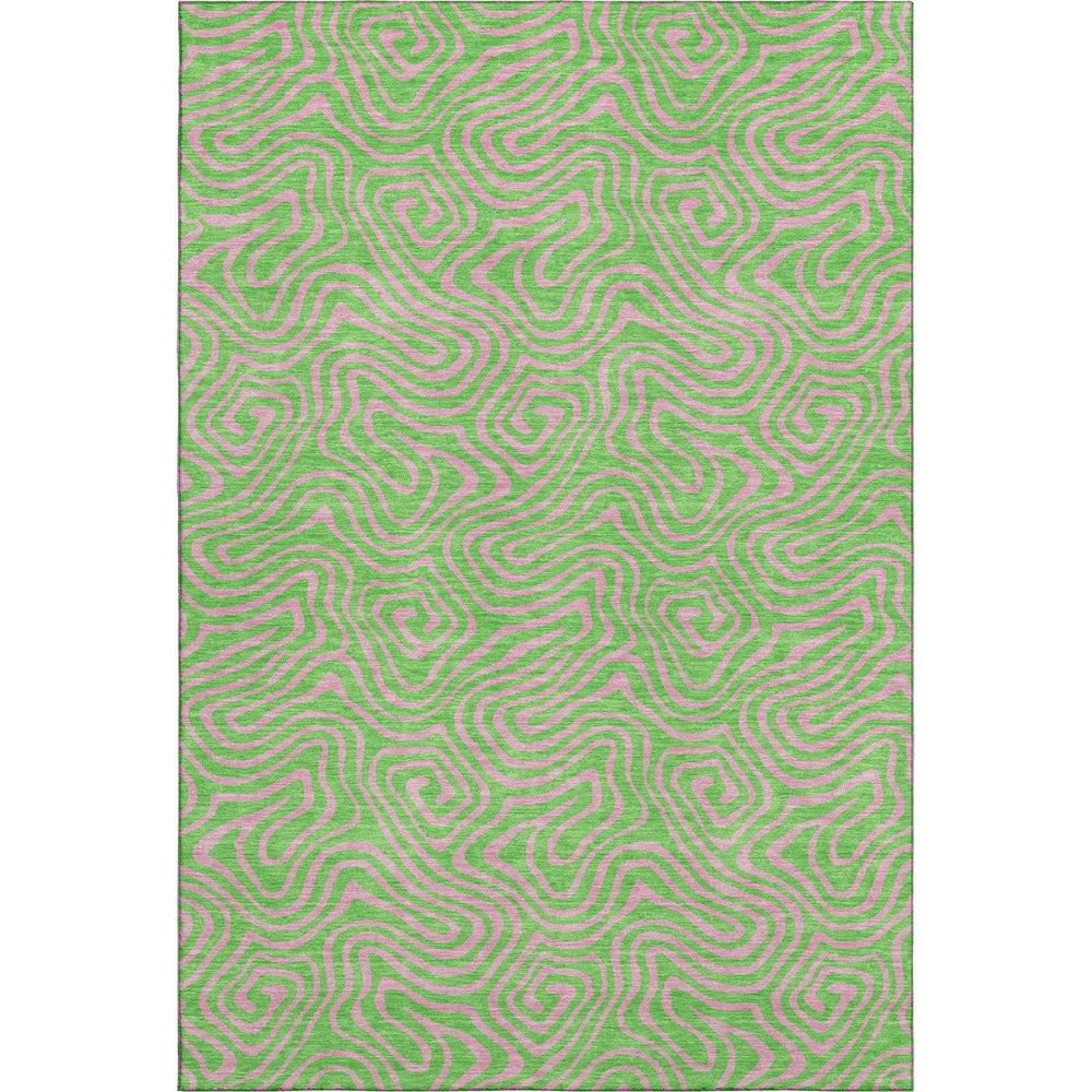 HomeRoots 9' X 12' Vibrant Lime Green and Pink Abstract Washable Area Rug with UV Protection for Homes 680968