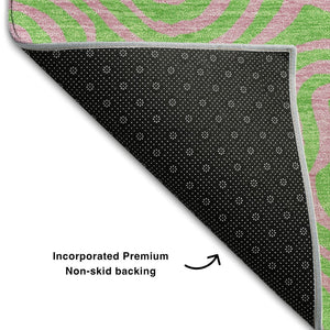 HomeRoots 9' X 12' Vibrant Lime Green and Pink Abstract Washable Area Rug with UV Protection for Homes 680968