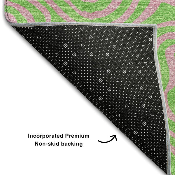 HomeRoots 9' X 12' Vibrant Lime Green and Pink Abstract Washable Area Rug with UV Protection for Homes 680968