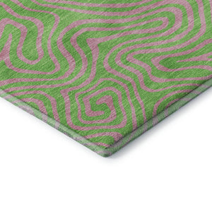 HomeRoots 9' X 12' Vibrant Lime Green and Pink Abstract Washable Area Rug with UV Protection for Homes 680968