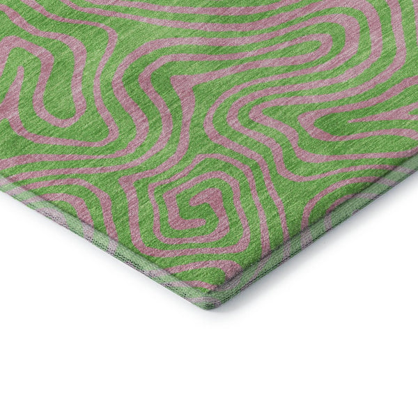 HomeRoots 9' X 12' Vibrant Lime Green and Pink Abstract Washable Area Rug with UV Protection for Homes 680968