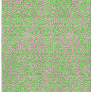 HomeRoots 9' X 12' Vibrant Lime Green and Pink Abstract Washable Area Rug with UV Protection for Homes 680968