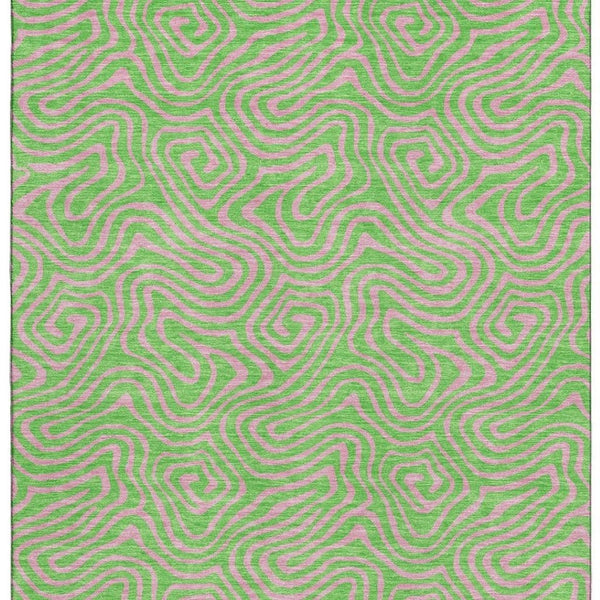HomeRoots 9' X 12' Vibrant Lime Green and Pink Abstract Washable Area Rug with UV Protection for Homes 680968