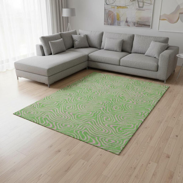 HomeRoots 10' Modern Lime Green and Pink Abstract Area Rug - Washable, UV-Protected, Stain-Resistant Design 680969