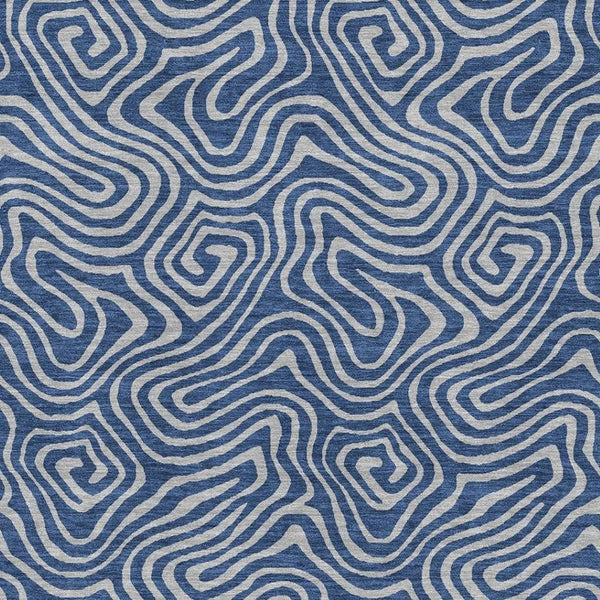 HomeRoots 5' X 8' Navy Blue & White Abstract Area Rug – Washable, UV-Protected, Modern Coastal Design for Any Room 680971