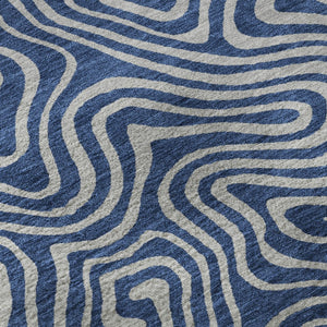 HomeRoots 8' Navy Blue and White Abstract Round Rug - Washable, UV Protected, Stylish for High-Traffic Areas 680972