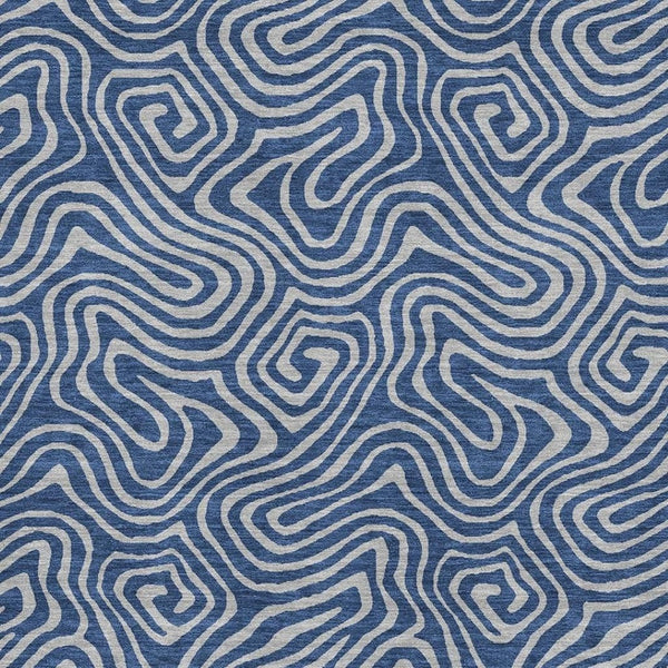 HomeRoots 8' X 10' Navy Blue & White Abstract Area Rug – Washable, UV-Protected, Stylish for High-Traffic Areas 680973