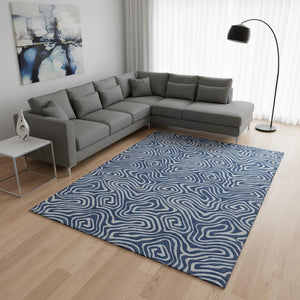 HomeRoots 9' X 12' Navy Blue Abstract Area Rug – Washable, UV Protected, Durable for Homes with Kids & Pets! 680974