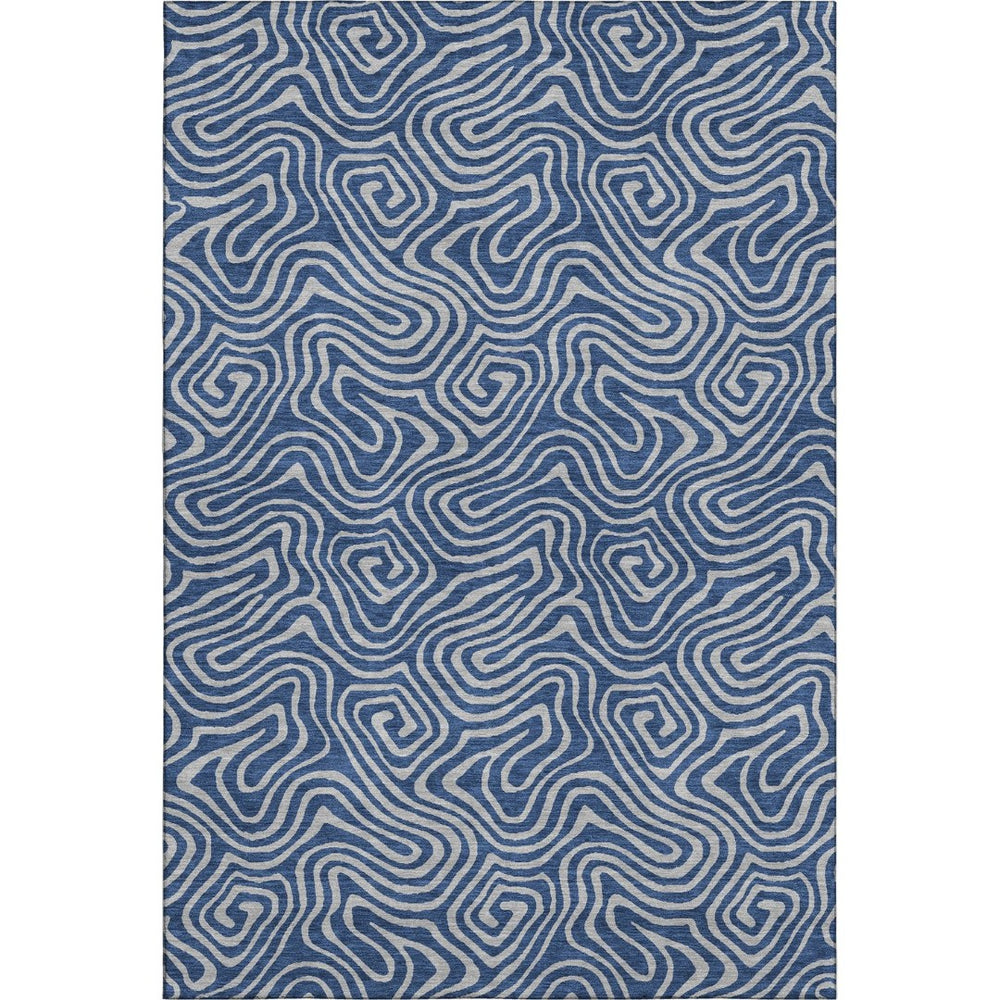 HomeRoots 10' X 14' Navy Blue and White Abstract Area Rug - Washable, UV Protected, Stylish for Busy Homes 680975