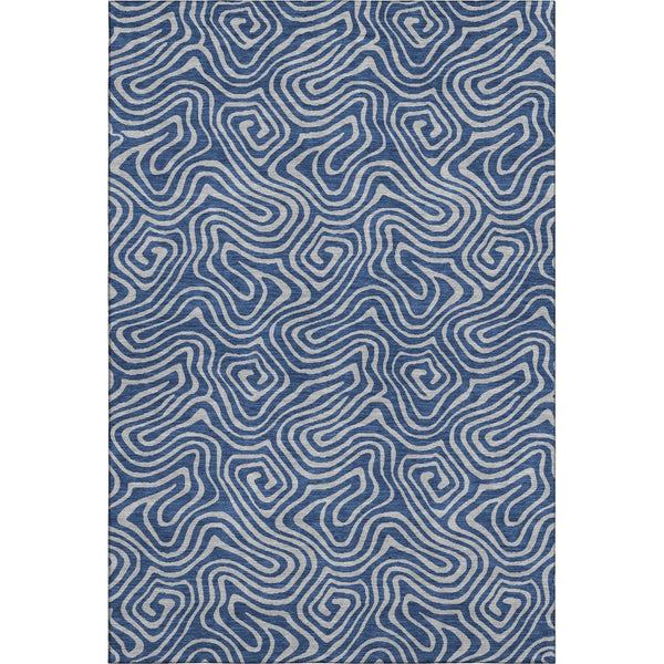 HomeRoots 10' X 14' Navy Blue and White Abstract Area Rug - Washable, UV Protected, Stylish for Busy Homes 680975