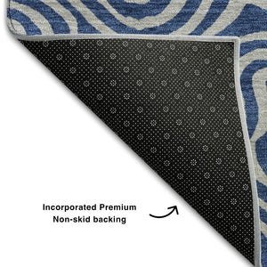 HomeRoots 10' X 14' Navy Blue and White Abstract Area Rug - Washable, UV Protected, Stylish for Busy Homes 680975