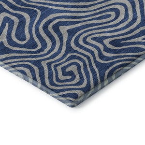HomeRoots 10' X 14' Navy Blue and White Abstract Area Rug - Washable, UV Protected, Stylish for Busy Homes 680975
