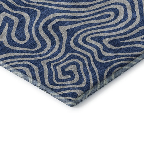 HomeRoots 10' X 14' Navy Blue and White Abstract Area Rug - Washable, UV Protected, Stylish for Busy Homes 680975