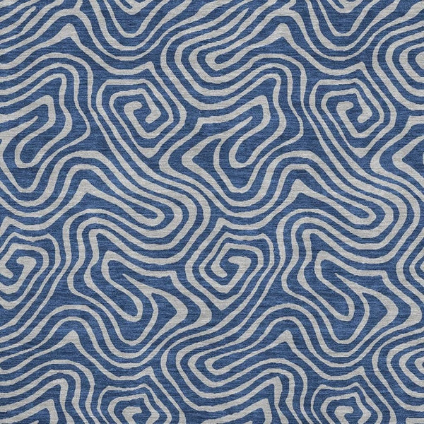 HomeRoots 10' X 14' Navy Blue and White Abstract Area Rug - Washable, UV Protected, Stylish for Busy Homes 680975