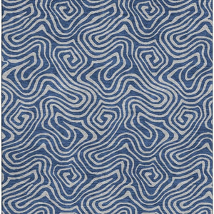 HomeRoots 10' X 14' Navy Blue and White Abstract Area Rug - Washable, UV Protected, Stylish for Busy Homes 680975