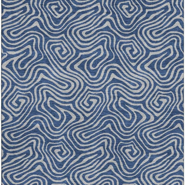 HomeRoots 10' X 14' Navy Blue and White Abstract Area Rug - Washable, UV Protected, Stylish for Busy Homes 680975