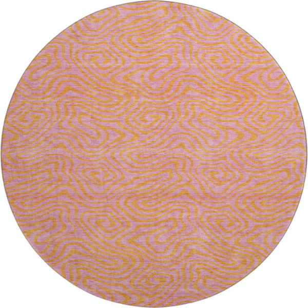 HomeRoots 8' Pink and Orange Abstract Washable Round Rug – Durable, UV-Protected, Stain-Resistant Design for Homes 680978