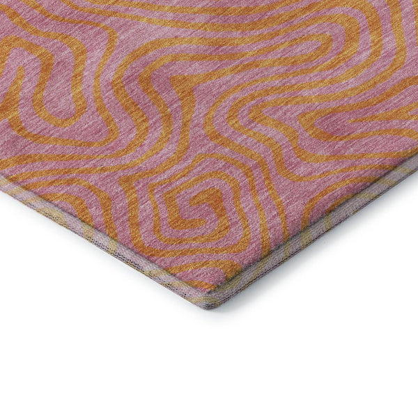 HomeRoots 8' Pink and Orange Abstract Washable Round Rug – Durable, UV-Protected, Stain-Resistant Design for Homes 680978