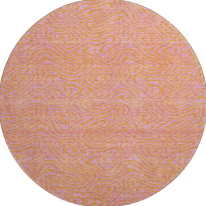 HomeRoots 8' Pink and Orange Abstract Washable Round Rug – Durable, UV-Protected, Stain-Resistant Design for Homes 680978