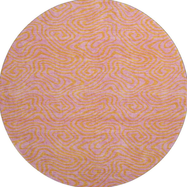 HomeRoots 8' Pink and Orange Abstract Washable Round Rug – Durable, UV-Protected, Stain-Resistant Design for Homes 680978