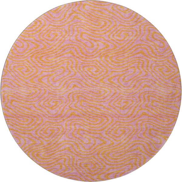 HomeRoots 8' Pink and Orange Abstract Washable Round Rug – Durable, UV-Protected, Stain-Resistant Design for Homes 680978