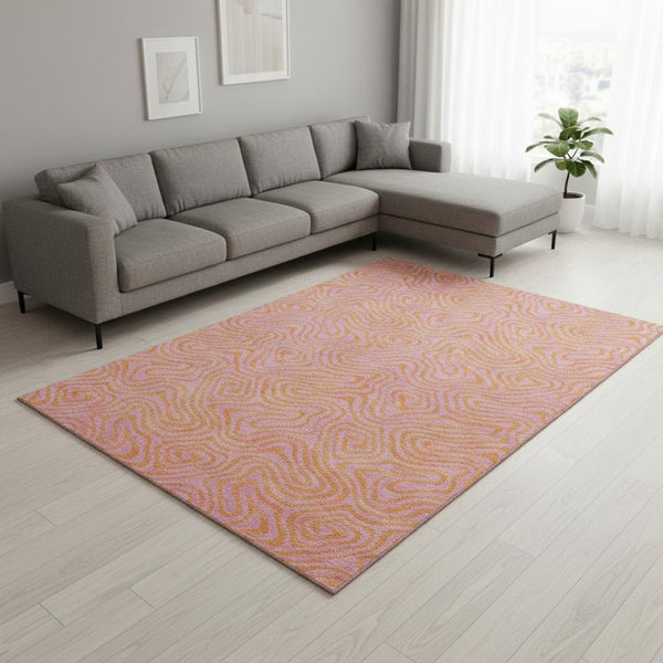 HomeRoots 10' X 14' Vibrant Pink and Orange Abstract Washable Area Rug with UV Protection for Easy Care 680981