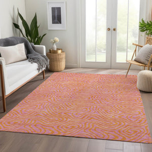 HomeRoots 10' X 14' Vibrant Pink and Orange Abstract Washable Area Rug with UV Protection for Easy Care 680981