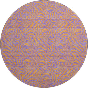 HomeRoots 8' Vibrant Purple and Orange Abstract Round Rug - Washable, UV Protected, Perfect for High-Traffic Areas 680984
