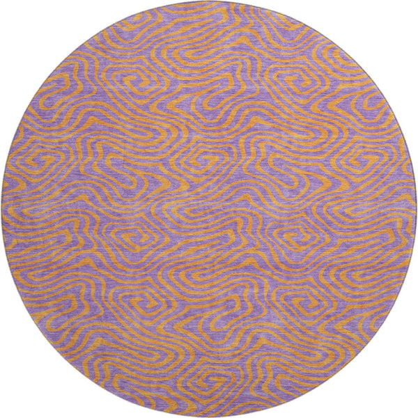 HomeRoots 8' Vibrant Purple and Orange Abstract Round Rug - Washable, UV Protected, Perfect for High-Traffic Areas 680984