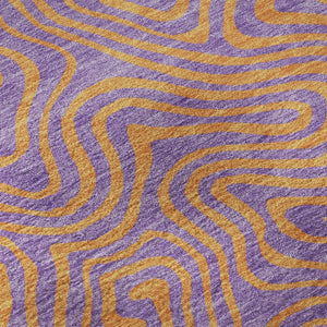 HomeRoots 8' Vibrant Purple and Orange Abstract Round Rug - Washable, UV Protected, Perfect for High-Traffic Areas 680984