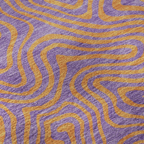 HomeRoots 8' Vibrant Purple and Orange Abstract Round Rug - Washable, UV Protected, Perfect for High-Traffic Areas 680984