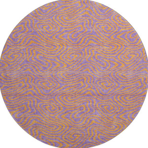HomeRoots 8' Vibrant Purple and Orange Abstract Round Rug - Washable, UV Protected, Perfect for High-Traffic Areas 680984