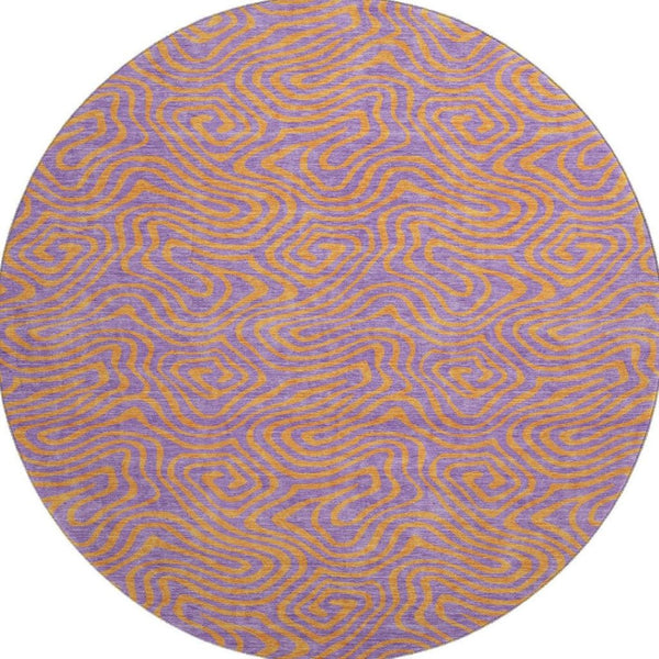 HomeRoots 8' Vibrant Purple and Orange Abstract Round Rug - Washable, UV Protected, Perfect for High-Traffic Areas 680984